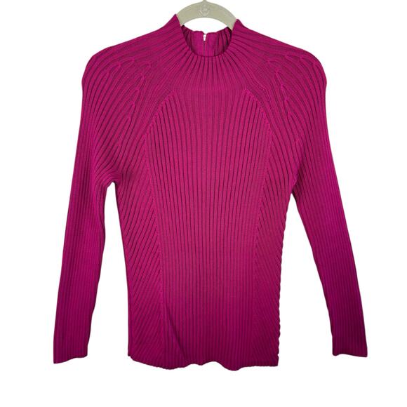 Talbots Cotton Modal Hot Pink Ribbed Knit Mock Neck 1/4 Zip Sweater Size M - Picture 1 of 6